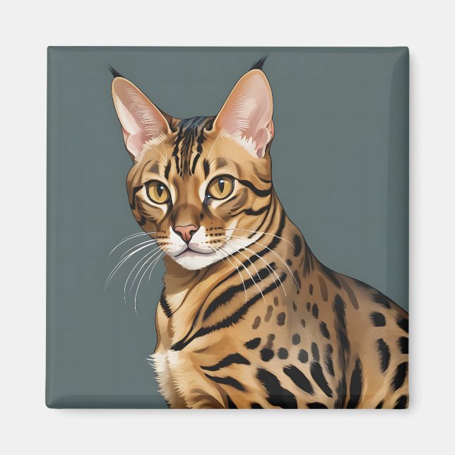 Aimant Portrait dynamique de chat Bengale avec points dis (Devant)