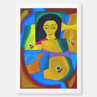 Aimant Portrait en bleu et ocre par Hassan Wahba