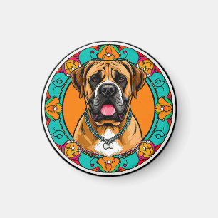 Aimant Portrait majestueux de chien dans un mandala flora