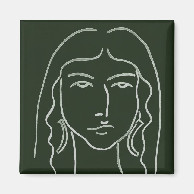 Aimant Portrait malachite avec cheveux longs (Devant)
