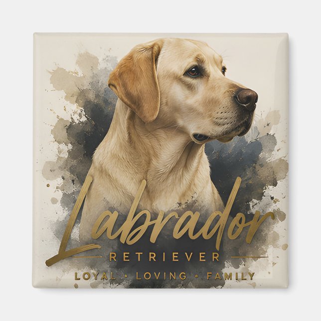 Aimant Portrait Moderne de Labrador Retriever Jaune Fidèl (Devant)