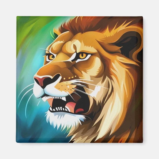 Aimant Portrait Posé côté Lion rugissant-57566 (Devant)