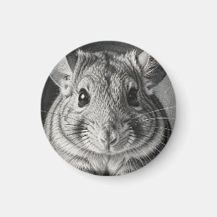 Aimant Portrait Réaliste de Chinchilla au Crayon