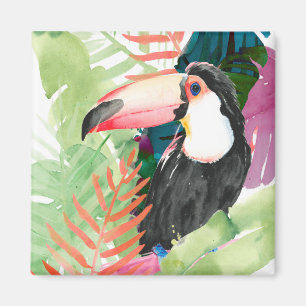 Aimant Portrait toucan avec Feuilles tropicaux