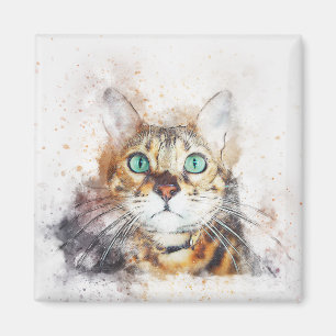 Aimant Portrait vert Eyed Kitty ABSTRAIT Aquarelle
