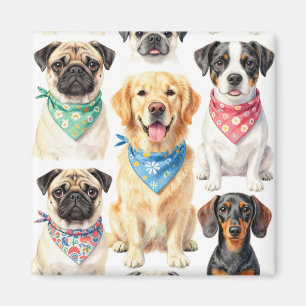 Aimant Portraits de chiots mignons en bandana en collage
