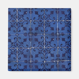 Aimant Portuguese Tiles - Azulejo Blue Floral Leaf Design