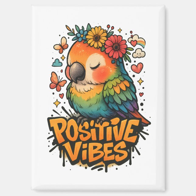 Aimant “Positive Vibes” Parrot (Recto)