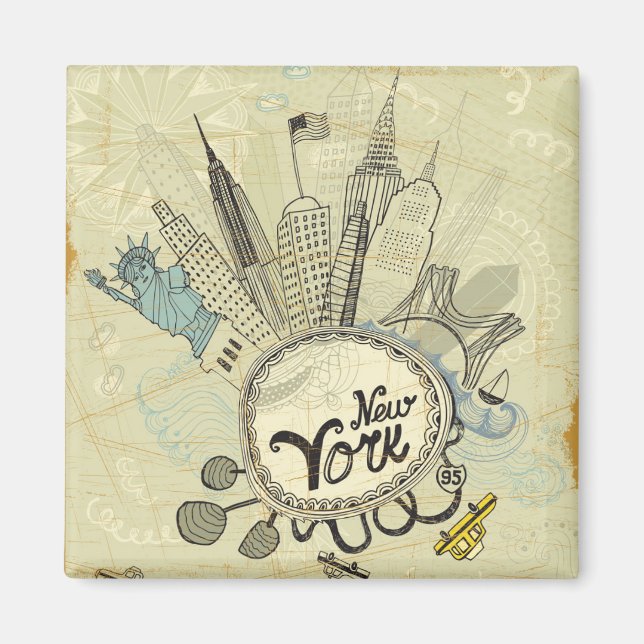 Aimant Poster de New York Doodle (Devant)