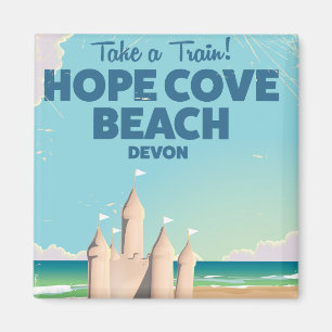 Aimant poster de voyage de Hope Cove Beach Devon Vintage