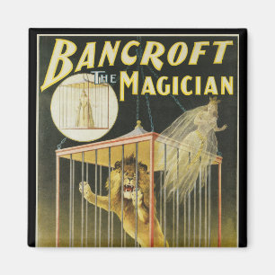 Aimant Poster magique vintage, Magicien Bancroft et Lion