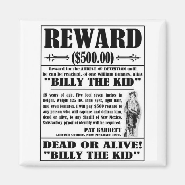 Aimant Poster Recherché vintage Billy the Kid (Devant)