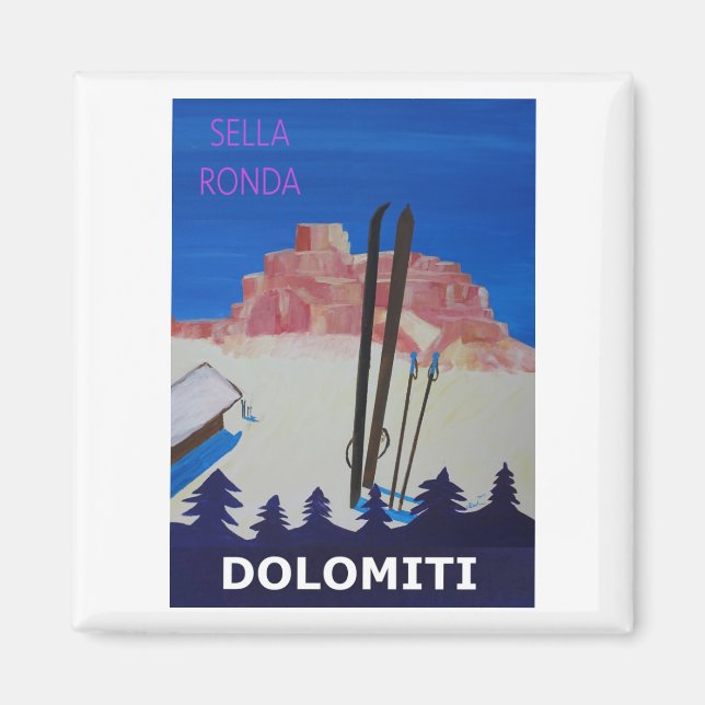 Aimant Poster rétro Dolomiti Italie à Sella Ronda (Devant)