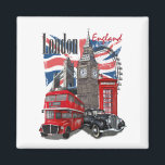 Aimant Poster Vintage voyage de Londres<br><div class="desc">Poster Vintage voyage de Londres Chaque grande ville du monde a des monuments célèbres qui les symbolisent aux yeux de personnes qui ne les ont peut-être jamais vus en personne, dans cette affiche : Tour de l'horloge Big Ben, Tower Bridge, cabine téléphonique, kiosque téléphonique, boîte téléphonique, boîte téléphonique ou boîte...</div>