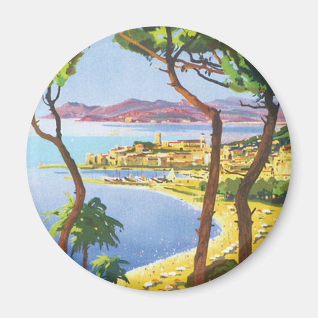 Aimant Poster Vintage voyage, Plage à Cannes, France (Devant)