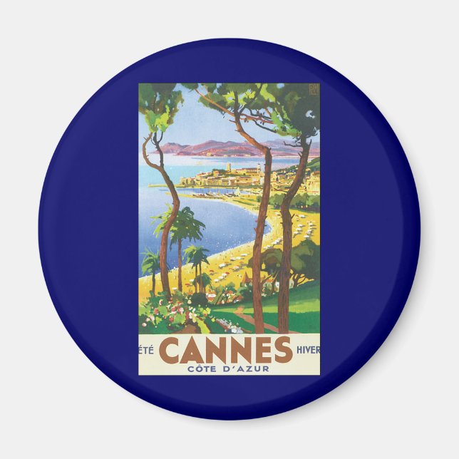 Aimant Poster Vintage voyage, Plage à Cannes, France (Devant)
