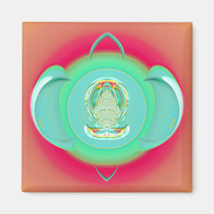 Aimant POT À THÉ VERT ~ Fractale ~ Rose Vert Jaune ~