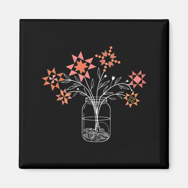 Aimant Pot de fleurs patchwork Blague Block de quilt fleu (Devant)