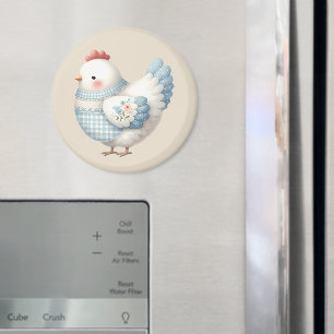 Aimant Poule de Cottage en Vichy Bleu
