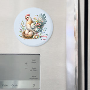 Aimant Poule florale avec charme vintage de ferme