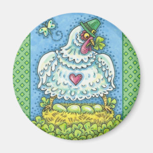 AIMANT POULE IRLANDAISE DRÔLE, ŒUFS VERTS ET TRÈFLES MIGN