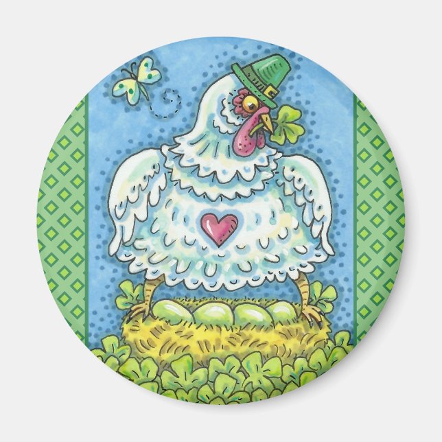 AIMANT POULE IRLANDAISE DRÔLE, ŒUFS VERTS ET TRÈFLES MIGN (Devant)