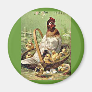 Aimant Poules et poules vintages de Pâques dans le panier