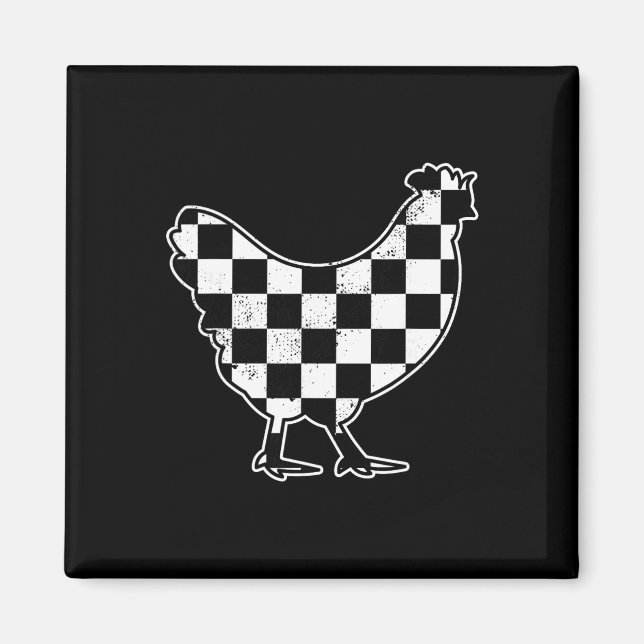 Aimant Poulet à carreaux Fermier de poulet Course de voit (Devant)