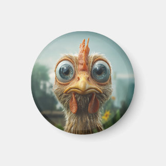 Aimant Poulet Drôle aux Grands Yeux en Gros Plan
