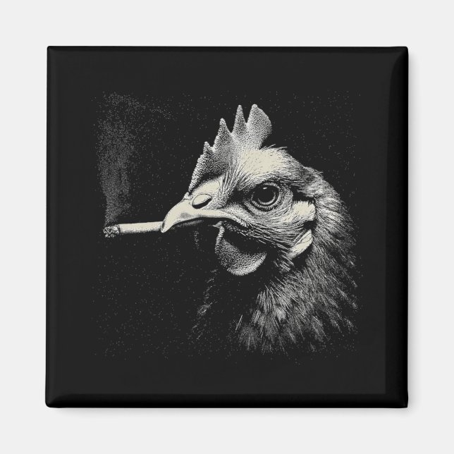 Aimant Poulet drôle fumant pipe Coq Ferme  (Devant)