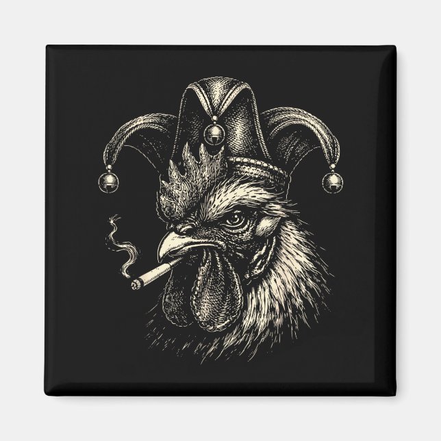 Aimant Poulet drôle fumant une cigarette mème coq blague (Devant)
