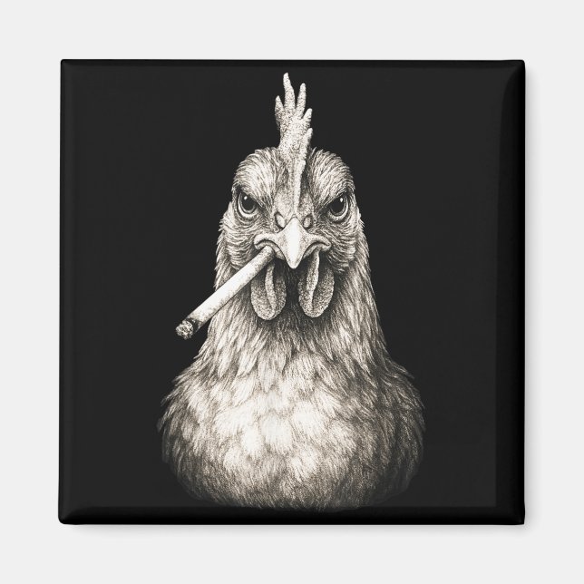 Aimant Poulet drôle fumant une cigarette Mème de la génér (Devant)