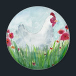 Aimant Poulet et fleurs lunaires<br><div class="desc">Un aimant fantaisiste avec peinture aquarelle Hen & Poppies de l'artiste D. Carrasco. Un grand cadeau pour les dames de poulets,  les éleveurs de poulets et les amateurs de fermes.</div>