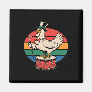 Aimant Poulet Fantaisie sur Tambour Retro Arc-en-ciel Mar
