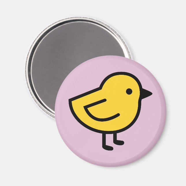 Aimant Poulet Jaune Sur Fond Rose (Recto/Verso)