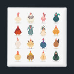 Aimant Poulet mou<br><div class="desc">Un groupe de poules et coqs mignons et drôles et colorés qui font la queue.</div>