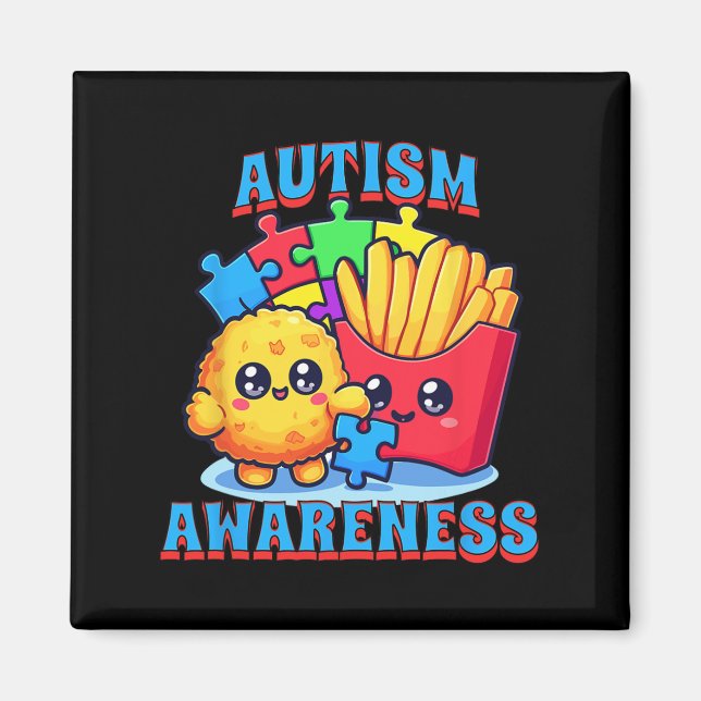 Aimant Poulet Nugget Et Sensibilisation sur l'autisme Fri (Devant)