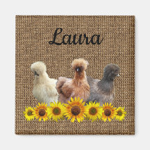 Poulet Votre Nom Silkie Sunflowers Burlap
