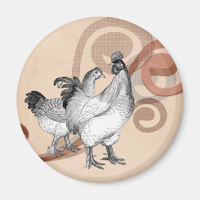 Aimant Poulets vintages à la cochine (Devant)
