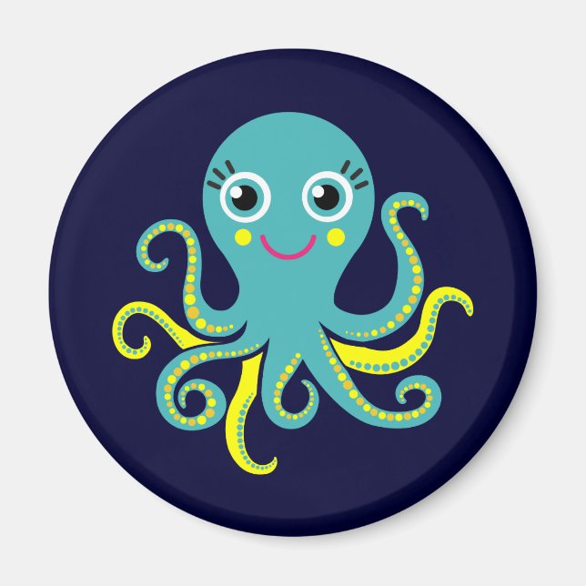 Aimant Poulpe bleu et jaune (Devant)