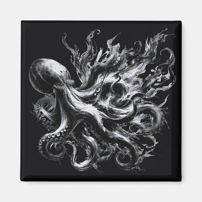 Aimant Poulpe Kraken Fluide Encre Abstraite (Devant)