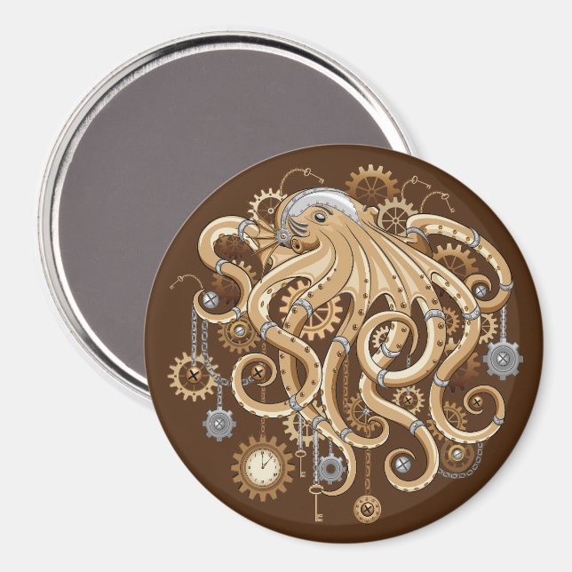 Aimant Poulpe Steampunk Rétro Fantastique Mécanique (Recto/Verso)