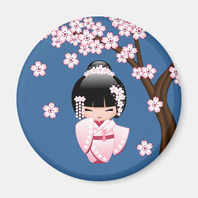 Aimant Poupée blanche Kimono Kokeshi - mignonne Geisha Gi (Devant)