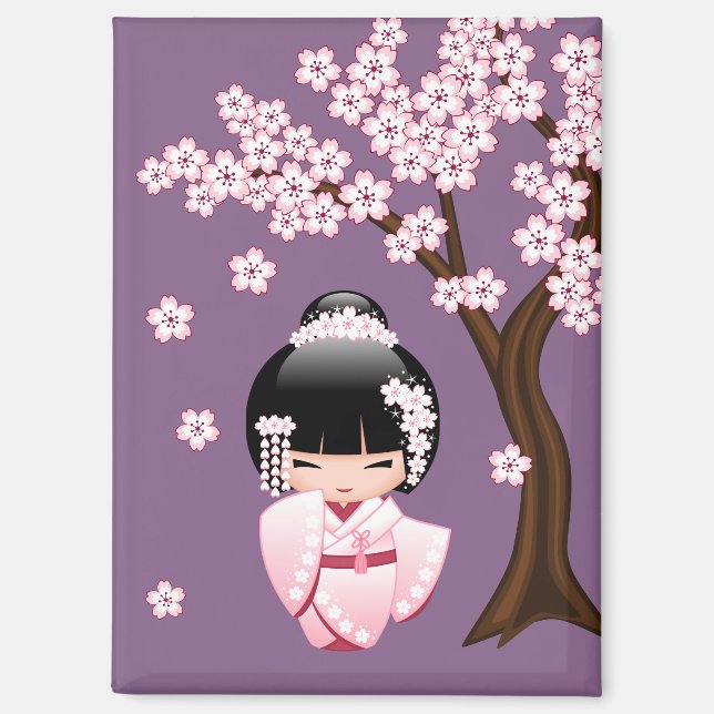 Aimant Poupée blanche Kimono Kokeshi - mignonne Geisha vi (Recto)
