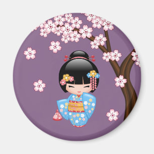 Aimant Poupée de Maiko Kokeshi - fille de geisha bleue d