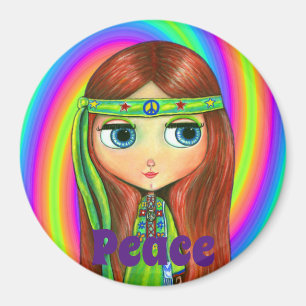 Aimant Poupée Hippie verte Fille Paix Signal Headband mig