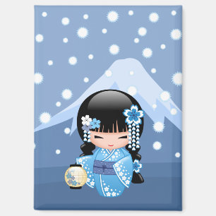 Aimant Poupée Kokeshi d'hiver - Blue Mountain Geisha Girl