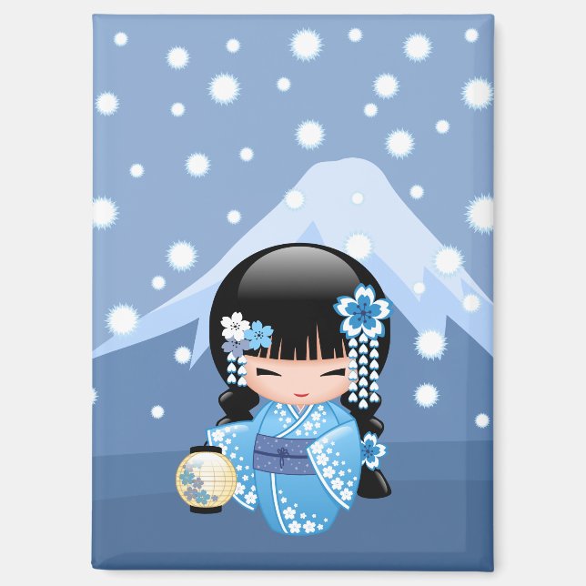 Aimant Poupée Kokeshi d'hiver - Blue Mountain Geisha Girl (Recto)