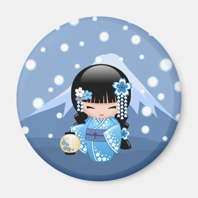 Aimant Poupée Kokeshi d'hiver - Blue Mountain Geisha Girl (Devant)