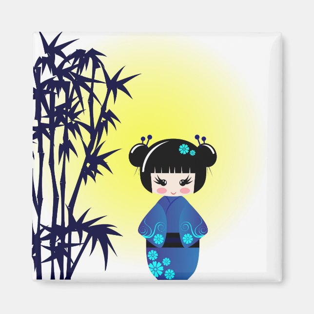 Aimant Poupée Kokeshi et bambou (Devant)
